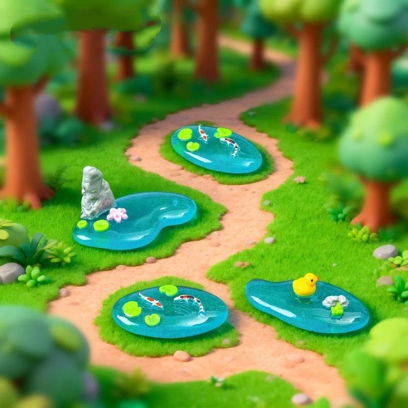Bonsai Garden With Koi Pond - 미니 레진 연못 장식품, 잉어, 오리,